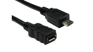 Cable, USB Micro A-kontakt - USB Micro B-kontakt, 500mm, USB 2.0, Svart